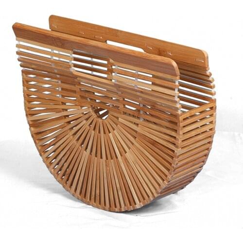 Outdoor Beach Unique Bamboo Handmade hollow out Basket Bag Fashion women Handbag Lovely Semi-Circular with beads balls