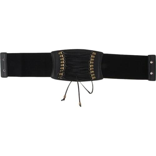 Vintage Steampunk Leather Waist Cinch Wide Elastic Belt Lace Up Accessories