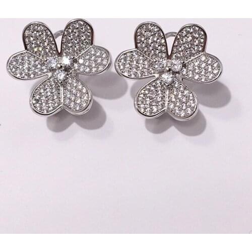 High Quality Leaf Flower Earring Rose Gold Color Full Rhinestone Crystal Clip Earrings For Women (DJ1362)