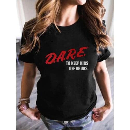 DARE Letter Printing Women Shirt Vintage Red Wine Classical Female Tee Drink Unisex Comfort Short Sleeve Tops Cool Ladys Clothes