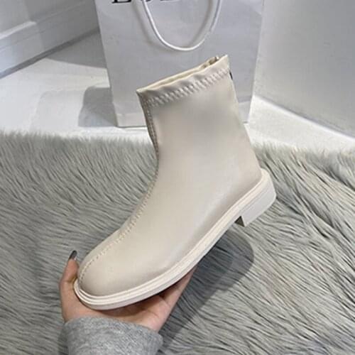 Womens Boots PU Leather Ankle Knee-High Zip Solid Female Spring&Autumn Shoes Classics Concise Ladies Casual Footwear Fashion