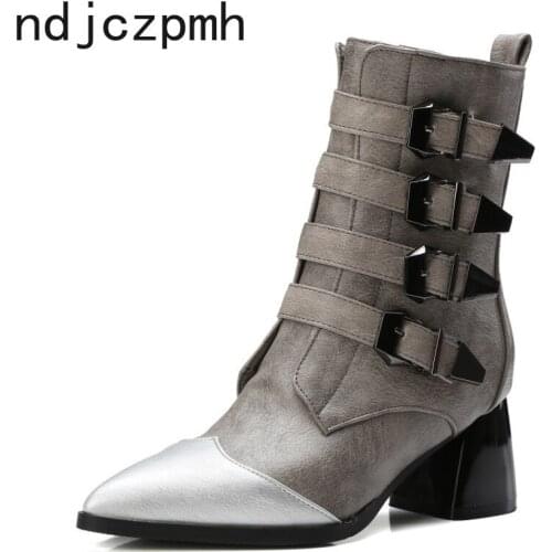 Womens Boots The New Winter Fashion Color Matching Pointed Zipper Mid Heel Comfortable Short Tube Womens Shoes Plus Size 32-48