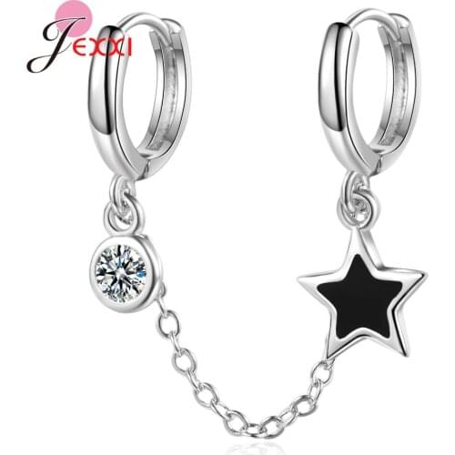 Top Sale 925 Sterling Silver Women Girls Two Holes Star Earrings Wedding/Engagement Party Jewelry Accessory Chain Shape Earring