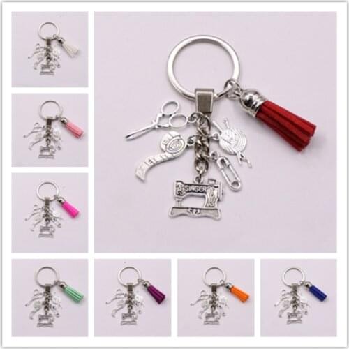 Multicolor Tassel Keyring Sewing Machine Charms Keychain Making Iron Scissors For Tailor Designer Gift Keyring Jewelry