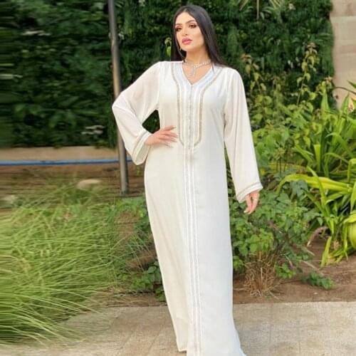 Dubai Abaya Kaftan Dress Set for Women Eid 2021 White V Neck Long Sleeve Jalabiya Fashion Muslim Turkish Arabic Clothes+Vest