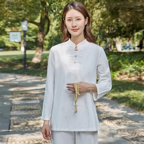 Aransue Female Cotton Linen Suit Plain Clothes Plus Size S-6XL Loose Buckle Practice Meditation Sets