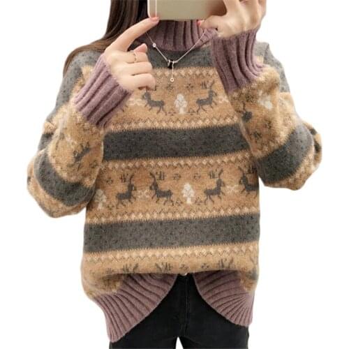 Women pullover Turtleneck Sweater New Autumn Winter Long Sleeve Thicken Warm Bottom Shirt Womens Loose Print Casual Sweaters F86