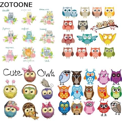 ZOTOONE Animal Patches Iron on Heat Transfers for Clothing Cute Owls Sticker for Kids Applications DIY Animal Patch Appliques I