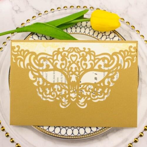 1pcs free shipping Laser Cut Pearl white Paper hollow mask wedding invitation cards for Bridal shower birthday party cover