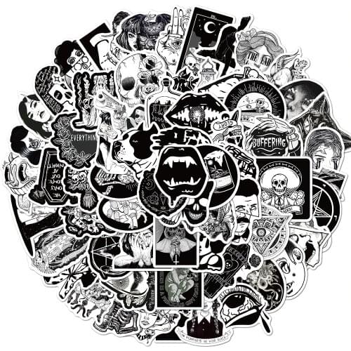 100PCS Black White Gothic Fashion Horror Graffiti Stickers For Motorcycle Car Helmet Guitar Laptop Skateboard Goth Sticke