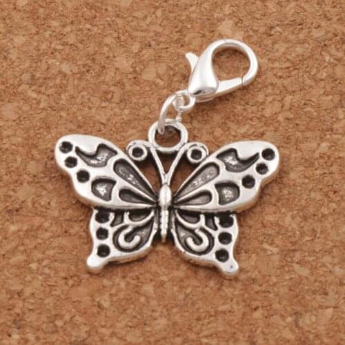 White Peacock Butterfly Lobster Clasps Charm Beads 24.8x32.8mm 19pcs zinc alloy C1128