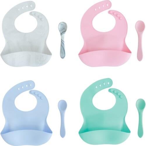 2Pc/Set Feeding Set Food Grade Silicone Bibs Baby Spoon Kids Tableware Waterproof Bib Newborn Teeth Children Feeding Supplies