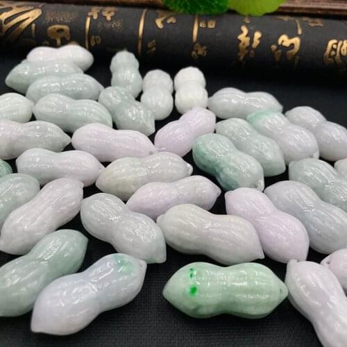 2PC Natural Jade Emerald Peanut Green Bead Pendant Accessories DIY Bangle Charm Jewellery Fashion Hand-Carved Luck Amulet Gift