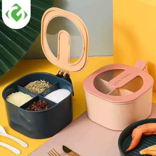 3 Color Plastic Food Seasoning Container Spice Container Salt Jars Condiment Pot With Lid And Spoon Kitchen Storage Jar 1pc