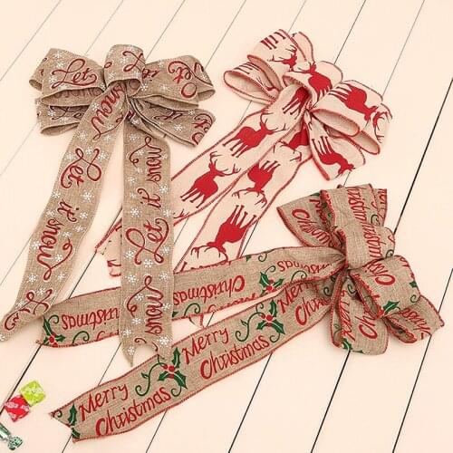 3PCS Christmas Bows Hanging Printed Ribbon Bow Holiday Bow Xmas Tree Decoration Christmas Tree Hanging Decoration