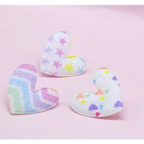 36Pcs/Lot 5*4.5 Glitter Shiny Heart Padded Appliques For Handmade DIY Clothes Hat Sewing Patches Headwear Hair Clips Accessories