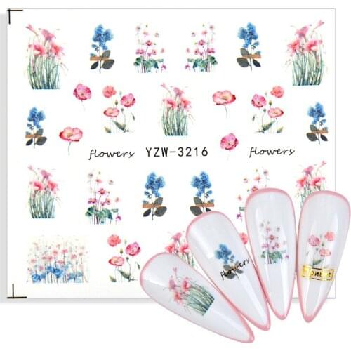 3D Nail Stickers Floral Water Transfer Slider For Nails Designs Green Simple Leaf Flower Decal Foil DIY Manicure Decorations