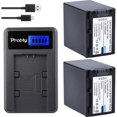4500mAh NP FV100 NP-FV100 FV100 Batteries + LCD USB Charger for Sony NP-FV30 NP-FV50 NP-FV70 SX83E SX63E FDR-AX100E AX100E