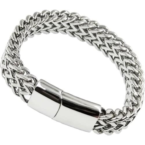 Aggressive Mens Titanium Steel Bracelet Woven Stainless Steel Magnet Buckle Bracelet Street Hip Hop Rock Party Jewelry