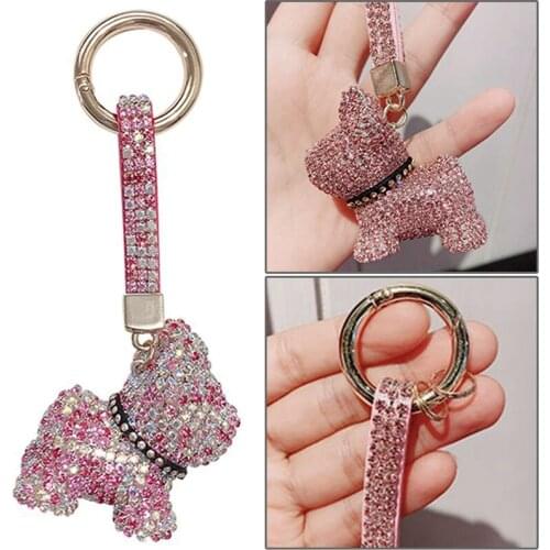 Luxury Crystal French Bulldog Keychain Lanyard Rhinestone Leather Strap Dog Keychains Women Bag Charms Men Car Key Ring Jewelry