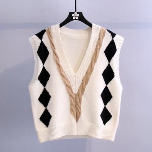 Heliar Women Knitted Sweater Vest Vintage Knitted Autumn Sweater Female Diamond Sweater For Women 2021 Autumn Sweater Vest