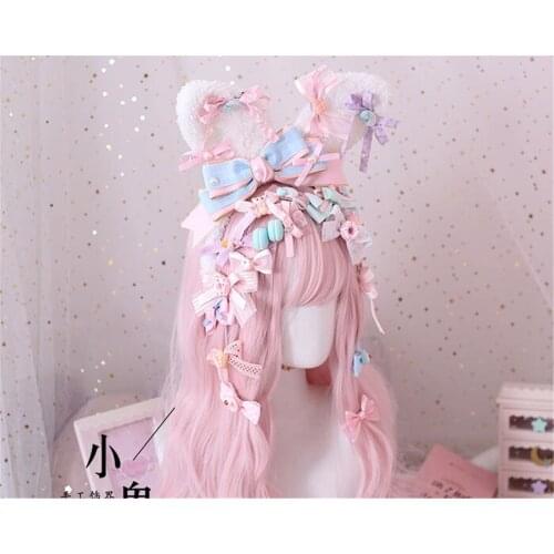 Kawaii Plush Rabbit Ears KC Headwear Bow Hair Clasp Cosplay Sweet Lolita Headband hairpin Hair Accessories B539