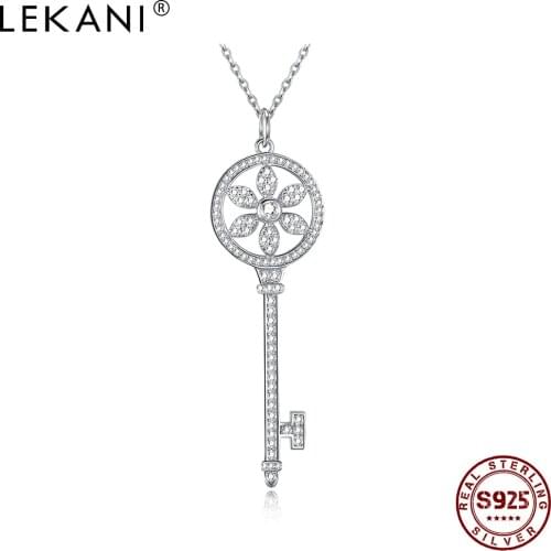 LEKANI Choker Necklace For Women Sterling Silver 925 Jewelry Shining 5A+ Cubic Zirconia Key Pendant Necklaces Engagement Gift