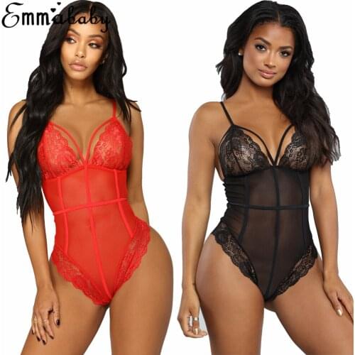 Summer Women Sexy Lace Floral Lingerie Bodysuit Nightwear Underwear G-string Deep V-Neck Sleepwear Female Erotic Sex Costume
