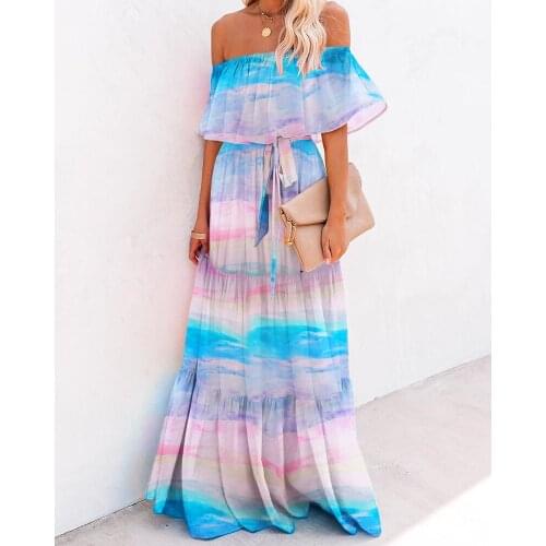 Summer African Dresses for Women Dashiki Africa Maxi Dress African Clothes Ladies Off Shoulder Plus Size Robe Africaine Femme