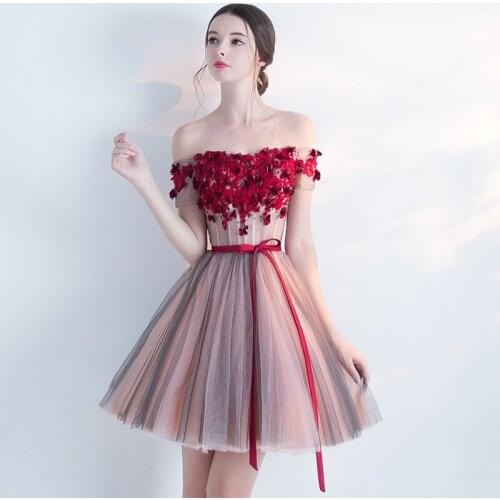 Fashion Red Dress Women Off Shoulder Short Sleeves Lace Mesh Ball Gown Backless Bandage Sexy Party Club Dress