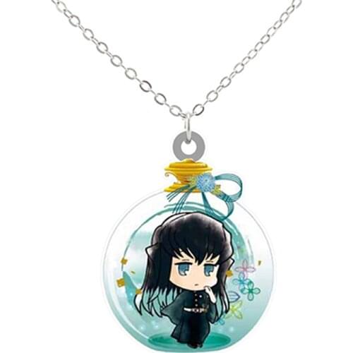 Trendy Kimetsu No Yaiba Acrylic Necklaces Glass Bottle Shape Anime Characters Epoxy Drop Collar Childs Jewelry For Cosplay