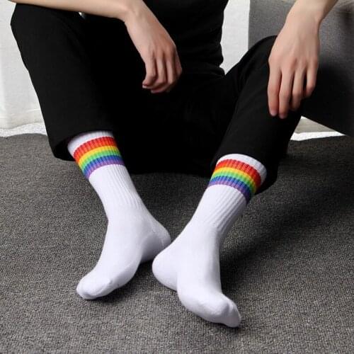 Rainbow LGBT Design Mens Fashion Socks, Cotton Material, Black And White Two Styles