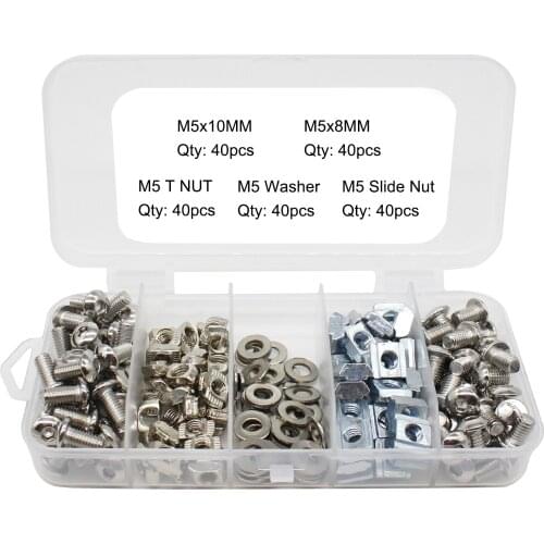 3D Printer DIY Screw Set M5×8mm M5×10mm Hexagon HEX Socket Screw Bolt With 20S Slide Nut T Nut M5 Washer in Plastic Storage Box