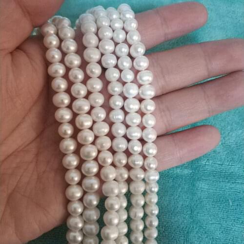 Natural White Freshwater Pearl Stone Loose Beads High Quality 6.5-7.5mm Smooth Gem Necklace Bracelet Jewelry Accessories wk282