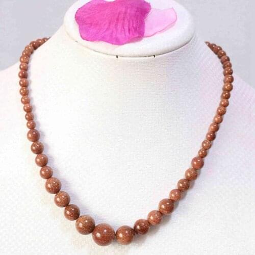 Natural gold-color sand stone 6-14mm round beads diy necklace 18"B614