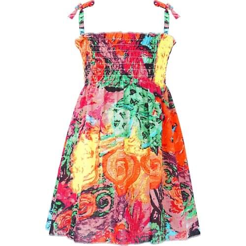 2021 New Summer Baby Girl Clothes Off-shoulder Flora Dress Kids Cotton Bowknot Sleeveless Dresses Children Vintage Costume