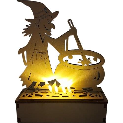Hollow Round Witch Elf Pumpkin Haunted House Led Hanging Light Wooden Halloween Ornament Halloween Party Decoration Supplies P1