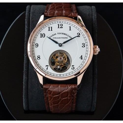 Luxury Mens Mechanical Watches ST8000 Seagull Tourbillon Movement Genuine Crocodile Leather Men Watches Business Reloj Hombre