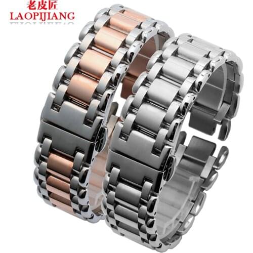 Luxurious 16mm 20mm high quality stainless steel Watchband for L8 gentleman and ladys bracelets straps with butterfly buckle