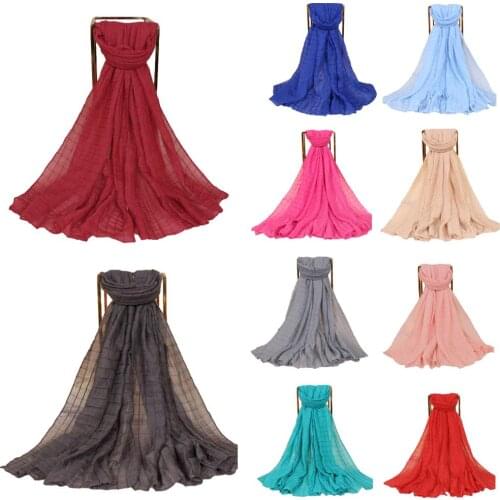 Muslim Women Scarves Scarf Wrap Maxi Hijab Long Headwear Cotton Linen Shawl Soft Wrinkle Crinkle Hijab Headscarf Turban 180*85cm