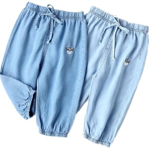 Toddler Pants Boys Cropped Trousers Summer Denim Pure Cotton Solid Color New 2021 Kids 3-4-5-6-7 Years High Quality Clothes