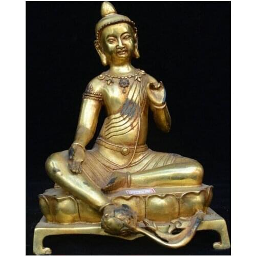 Old China Buddhism Bronze Gilt Free Kwan-yin Guan Yin Green Tara Goddess Statue
