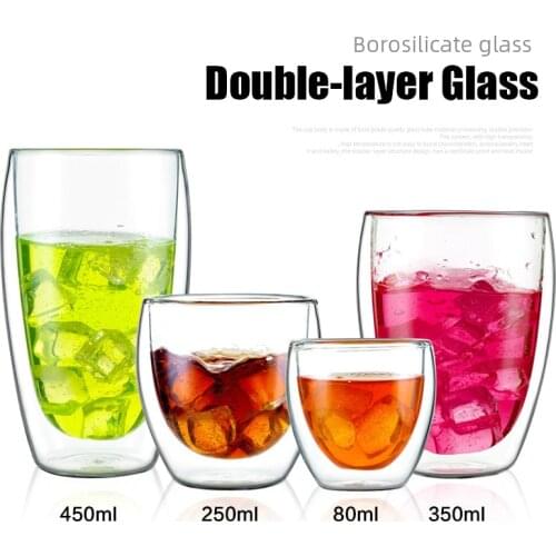 Heat Resistant Double Wall Glass Cup 80/150/250/350/450/650ml Beer Coffee Water Cups Transparent Cup Wholesale Drink Glass Set