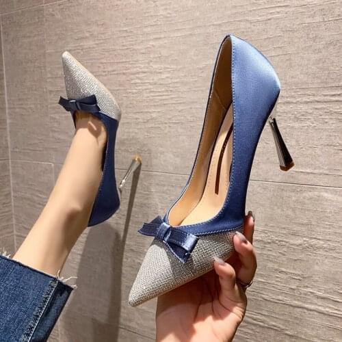 Sexy Pointed High Heels Stiletto Bow Color Matching Womens Shoes Stiletto Party Shoes Female Comfort Ladies Dress Party Shoes