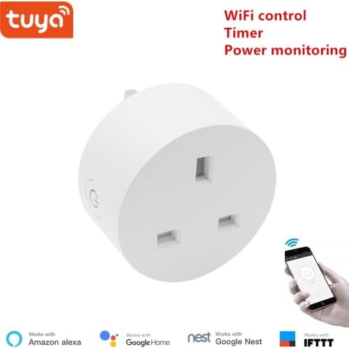 Tuya WiFi smart socket wireless plug UK 3 pin smart home switch compatible with Google home and Alexa voice control