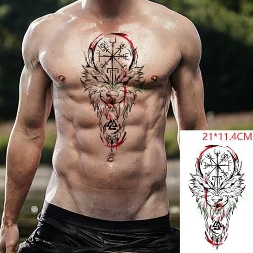 Waterproof Temporary Tattoo Stickers Wolf Totem Lion Moon Fake Tatto Flash Tatoo Arm Back Leg Body Art for Women Men