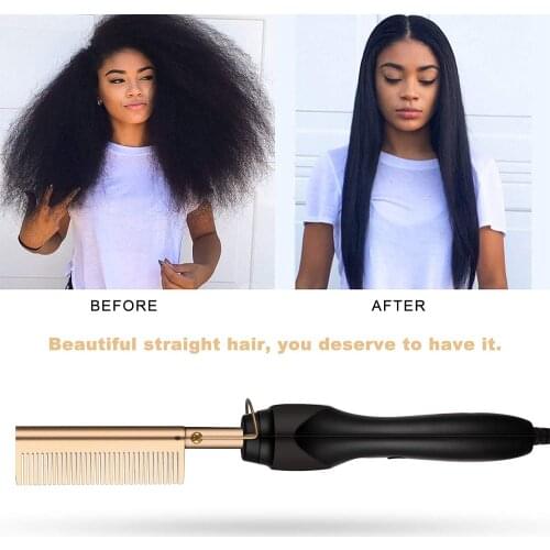 Hair Straightener Hot Comb Multifunctional Copper Straightener & Curler Brush Anti-Scald Beard Hair Straightener Comb Flat Irons