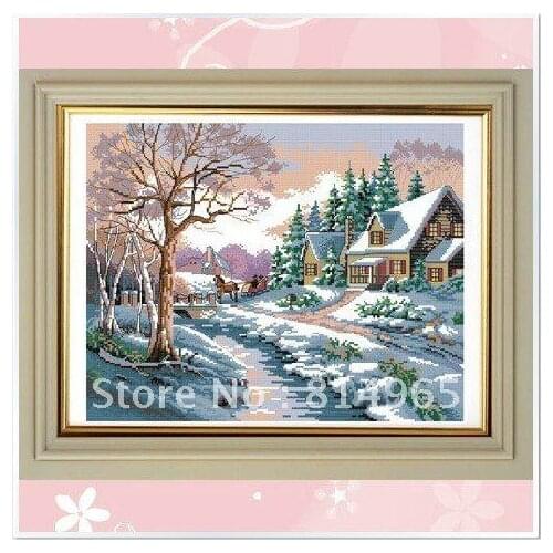 Embroidery -Luxurious 3 Pieces (1 lot=3 pieces) Cross Stitch Winter Cabin Tree Sky Flower Snow Scenery 5-15Business Days
