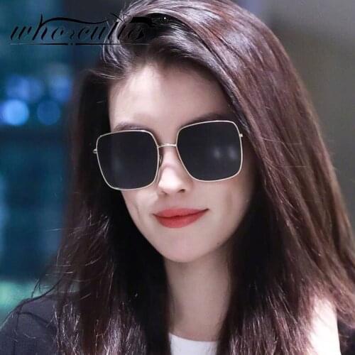 WHO CUTIE New Vintage Square Sunglasses Women Metal Frame Pink Lens Gradient Shades Eyewear Fashion Men Sun Glasses Oculos UV400