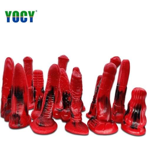 YOCY Red And Black Animal Fantasy Dildo Huge Horse Fake Penis Realistic Silicone Anal Butt Plug Sex Toy For Women Masturbate